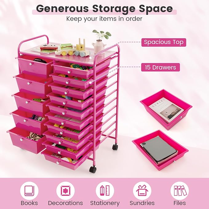 GOFLAME 15-Drawer Rolling Storage Cart, Utility Cart