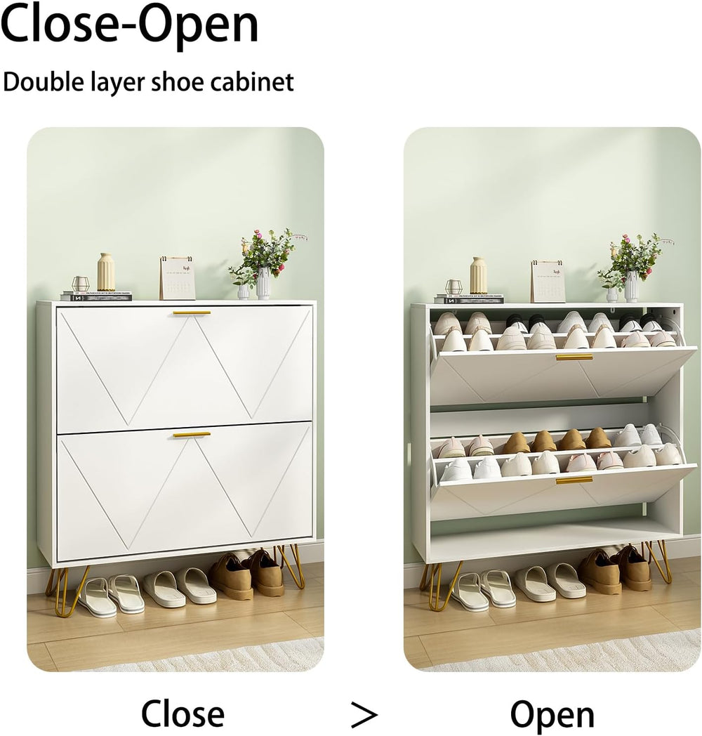 Tradare White Shoe Cabinet Storage for Entryway, Narrow Shoe Cabinet with 2 F...