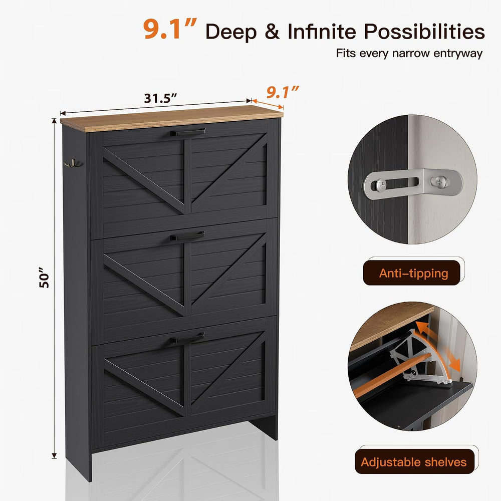 Nicetree Shoe Storage Cabinet for Entryway, 9.1" Ultra Slim 3-Drawer Fli...