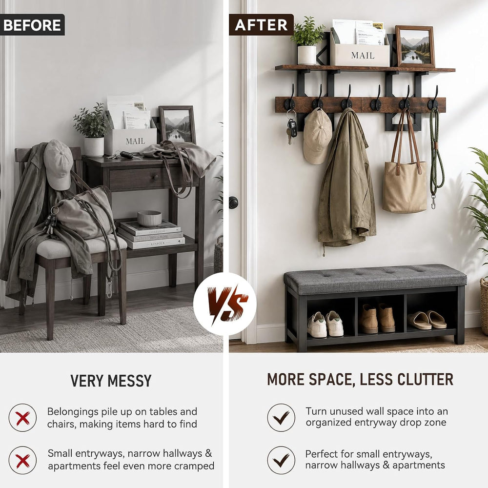 33.86" Wall Mounted Coat Rack with Shelf, Heavy Duty Entryway Wall Organ...