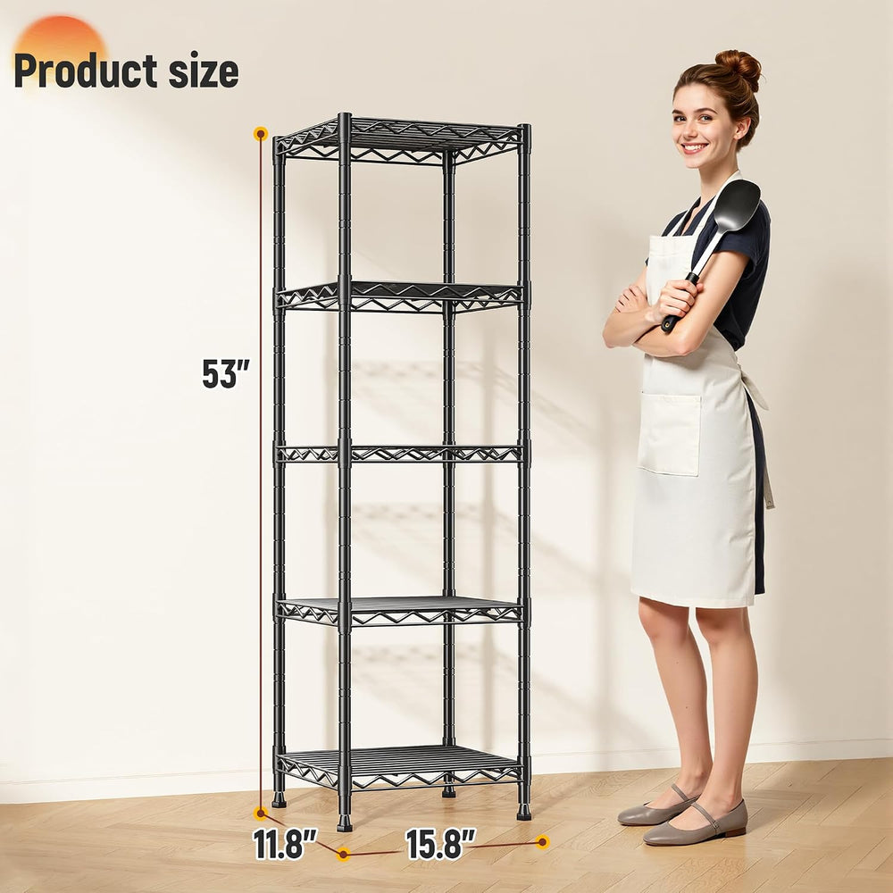 15.8"W 5-Tier Narrow Wire Shelving, Adjustable shelf, for Kitchen