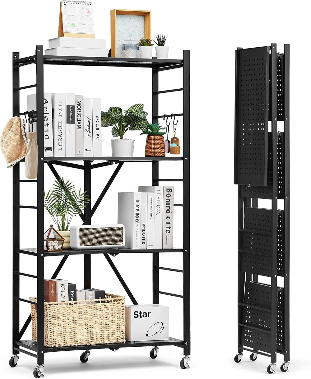 VEVOR 4-Tier Foldable Storage Shelf, 28W x 13D x 54H Inch Folding Metal Rack ...