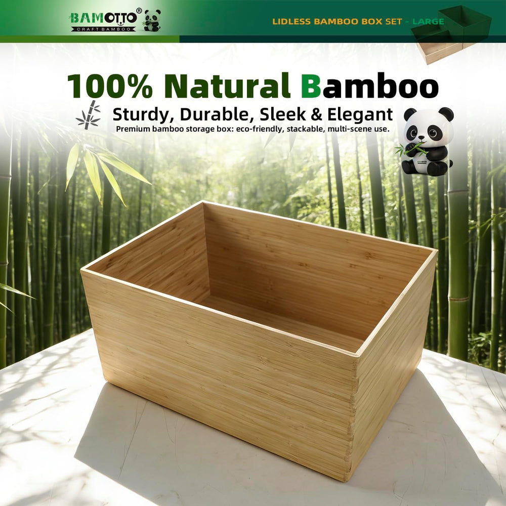 BAMOTTO CRAFTBAMBOO 3-Piece Bamboo Storage Box Set Stackable Organizer