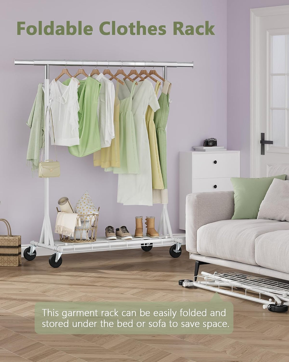 Hoctieon 1-Minute Assembly Clothes Rack, 480 lbs Heavy Duty Rolling Clothing ...