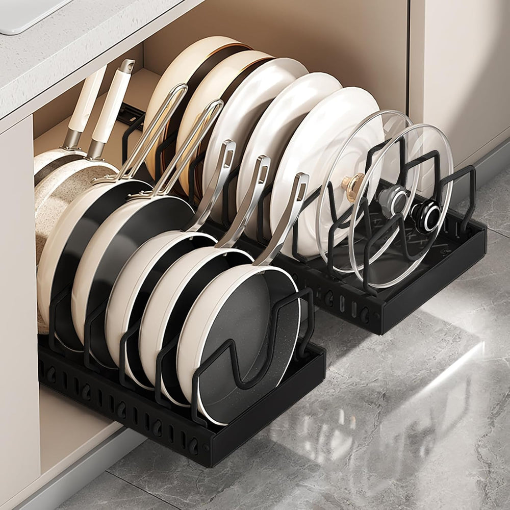 AmoiChic 2 Pack Pull Out Cabinet Organizer for Pots and Pans, Black Storage R...