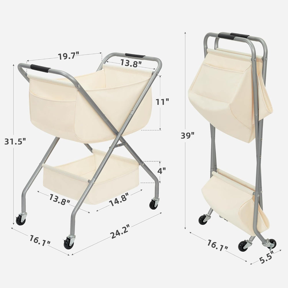 STORAGE MANIAC Collapsible Laundry Cart with Wheels 31.5"H Rolling Laund...
