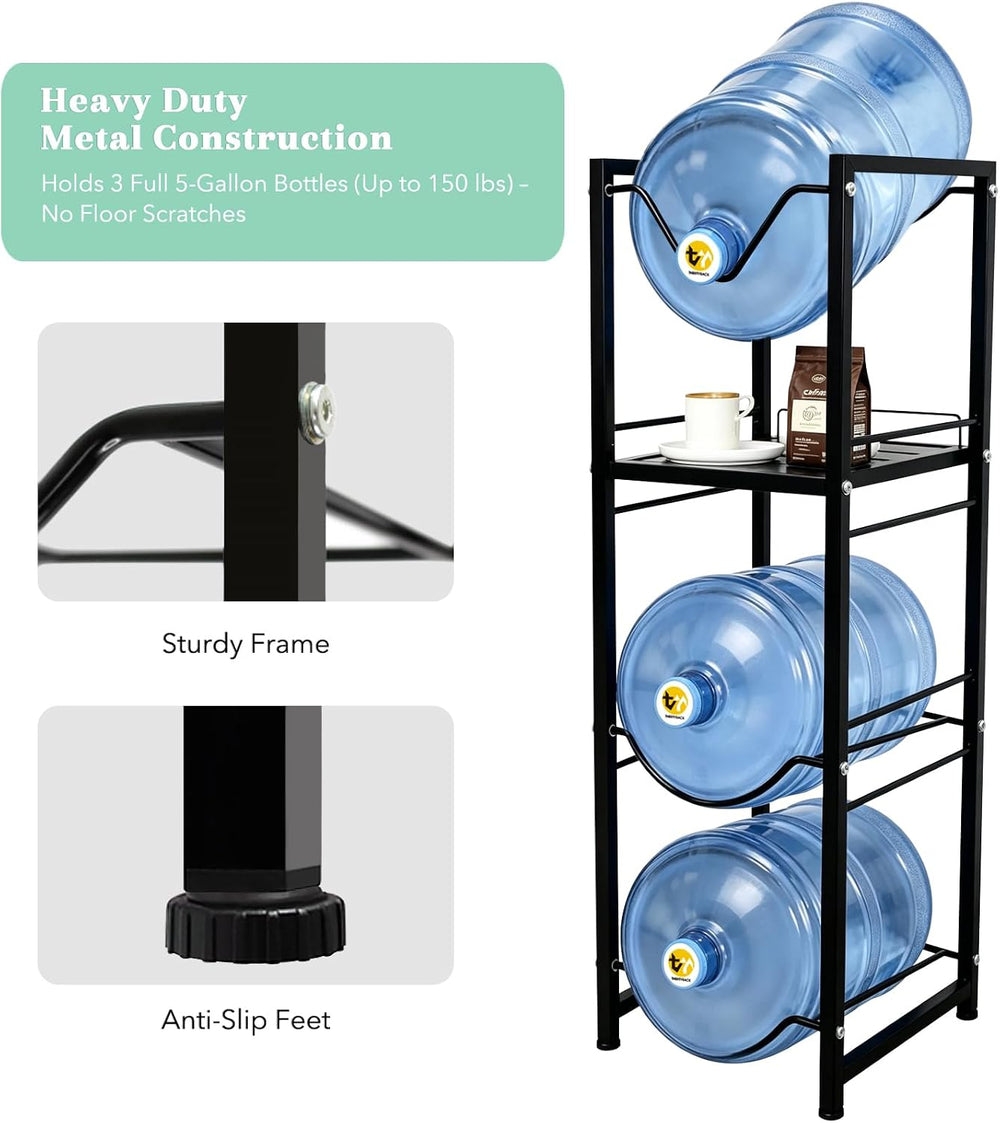 5 Gallon Water Jug Holder with 3-Tier Storage Shelves - Heavy Duty Stand with...