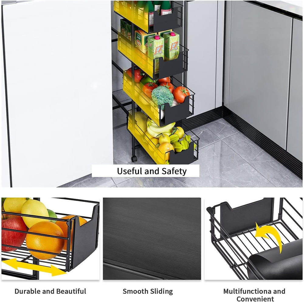WHIFEA 5 Tier Slim Rolling Cart with Pull-Out Drawers, Multi-Layer Narrow Sto...