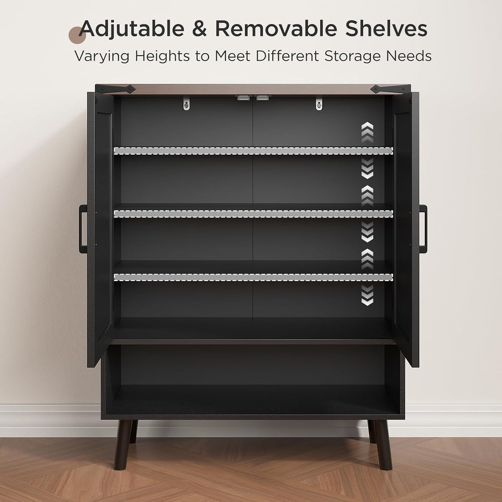 Vabches 34" Tall Farmhouse Shoe Storage Cabinet with Barn Doors, Black