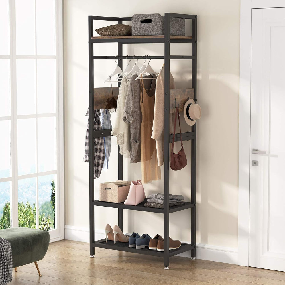 Tribesigns Small Heavy Duty Clothes Rack Set of 10 with Shelf and Hanging Rod...