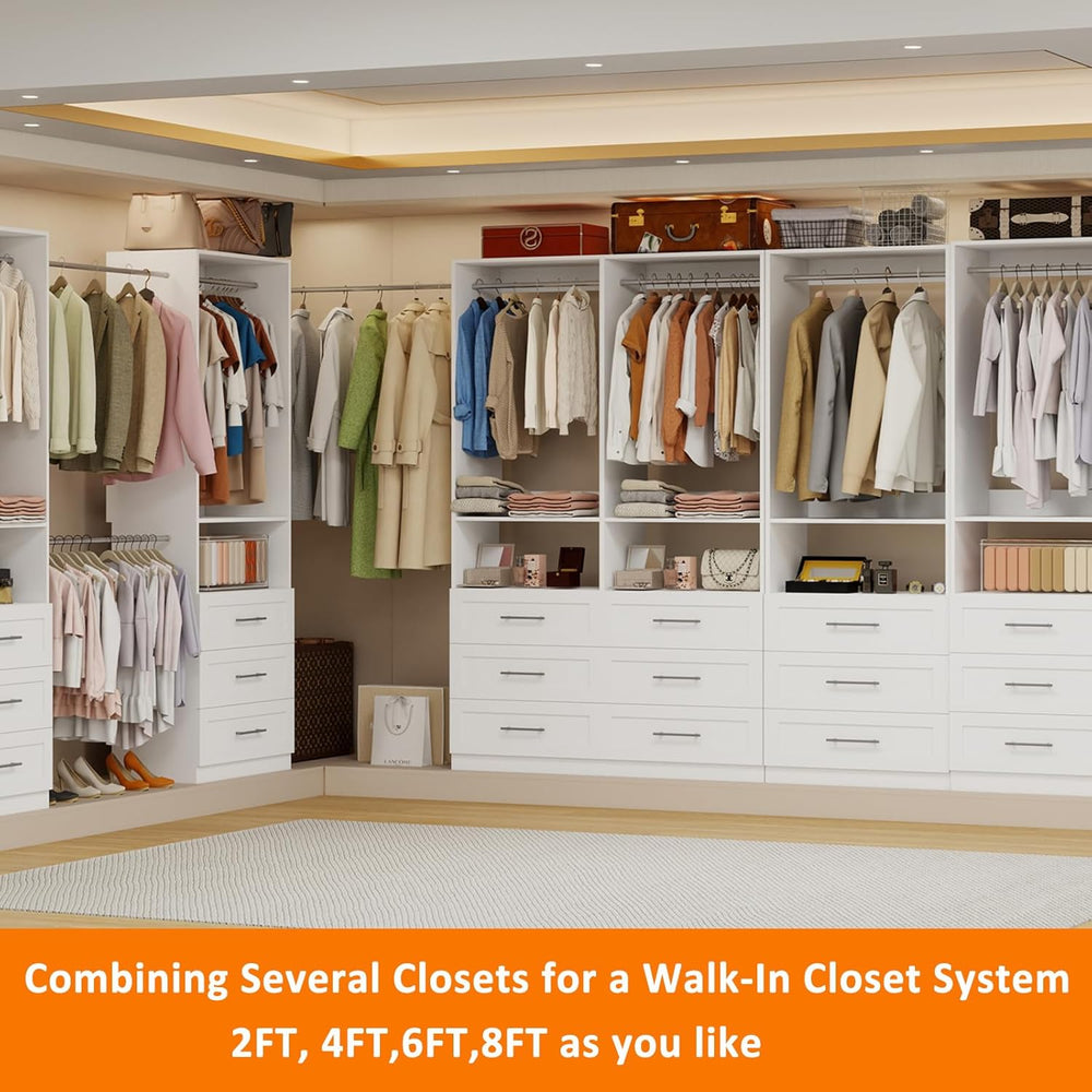 Modular Closet System with 12 Drawers, 8FT-21FT