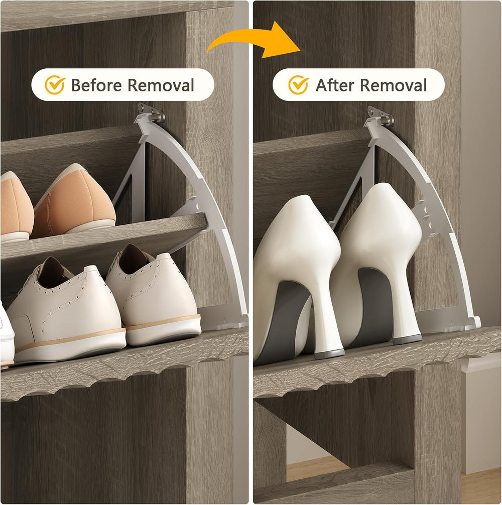 Fluted Shoe Cabinet Storage with 2 Flip Drawers for Entryway, Hallway