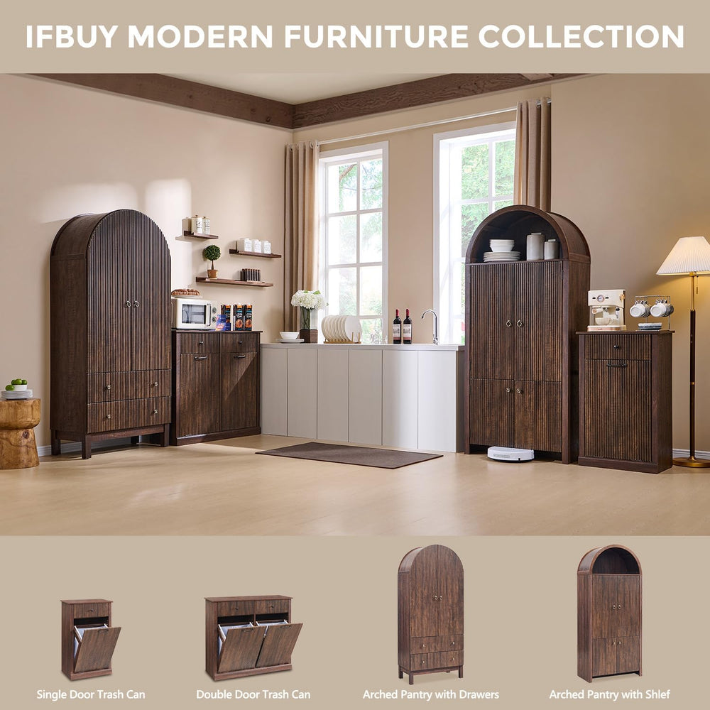 IFBUY Triple Tilt Out Laundry Hamper Cabinet, Trash Can Cabinet, Brown