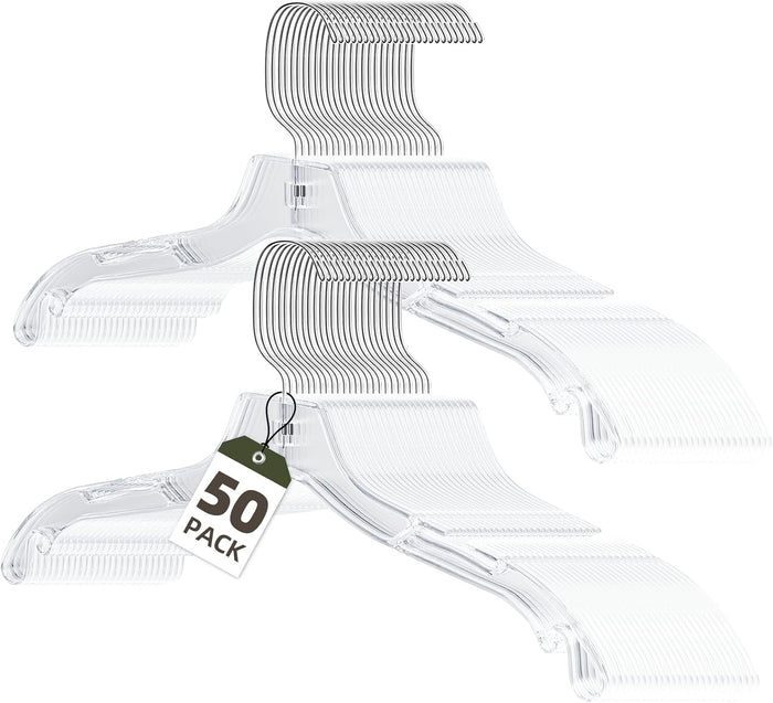 Clear Plastic Hanger 50 Pack, Heavy Duty Clothes Hangers