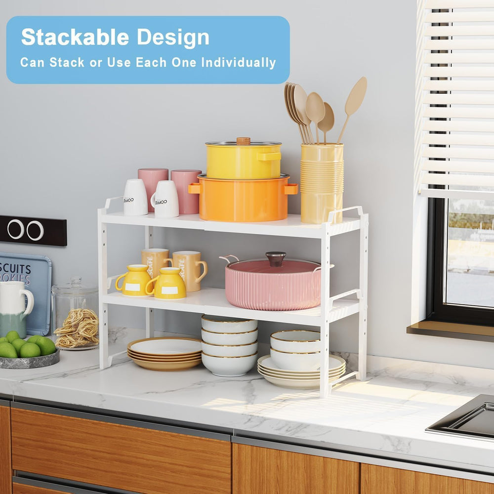 2 Pack Stackable Expandable Shelves For Kitchen Cabinet Countertop Storage, A...