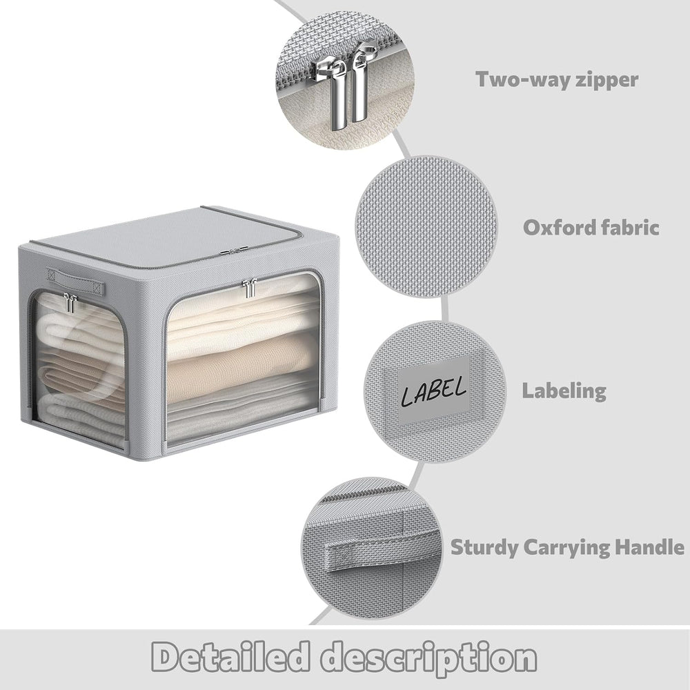 3Pack Clothes Storage Bins - Oxford Frame Storage Box Foldable Stackable Stor...