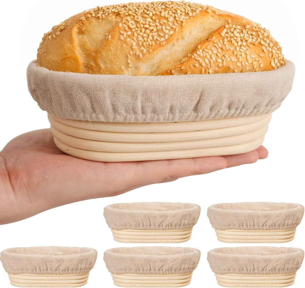 6 Inch Oval Banneton Bread Proofing Basket Set of 6, Kikcoin Mini Sourdough B...