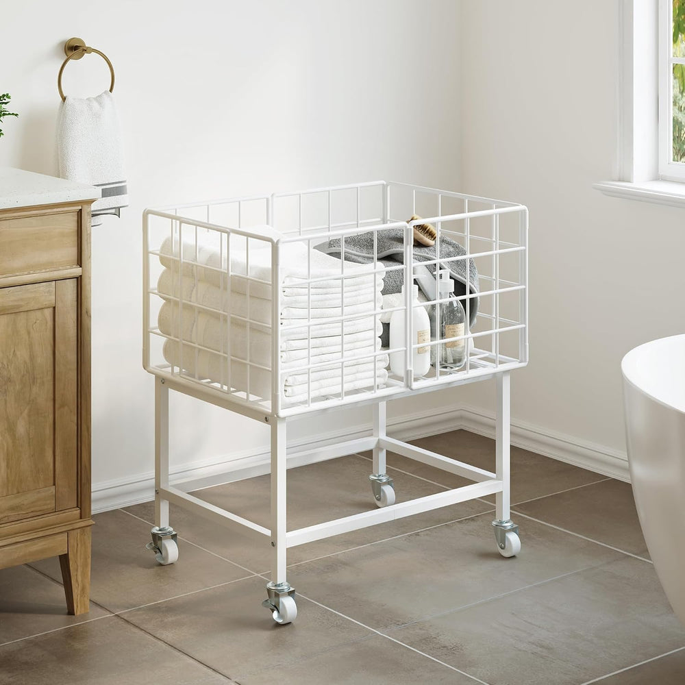 WOWLIVE Rolling Laundry Hamper, Metal Wire Frame Laundry Cart with Wheels