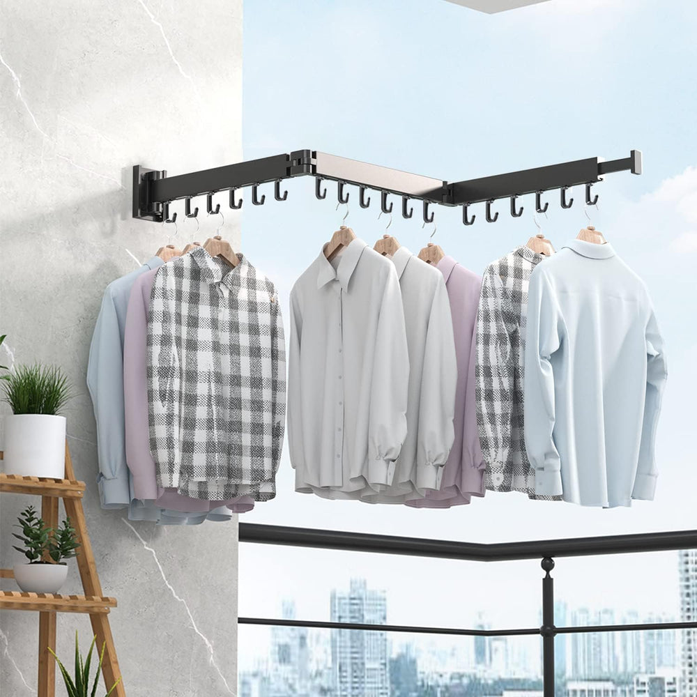 Wall Mounted Clothes Hanger Rack, Retractable Clothes Drying Rack Folding Ind...