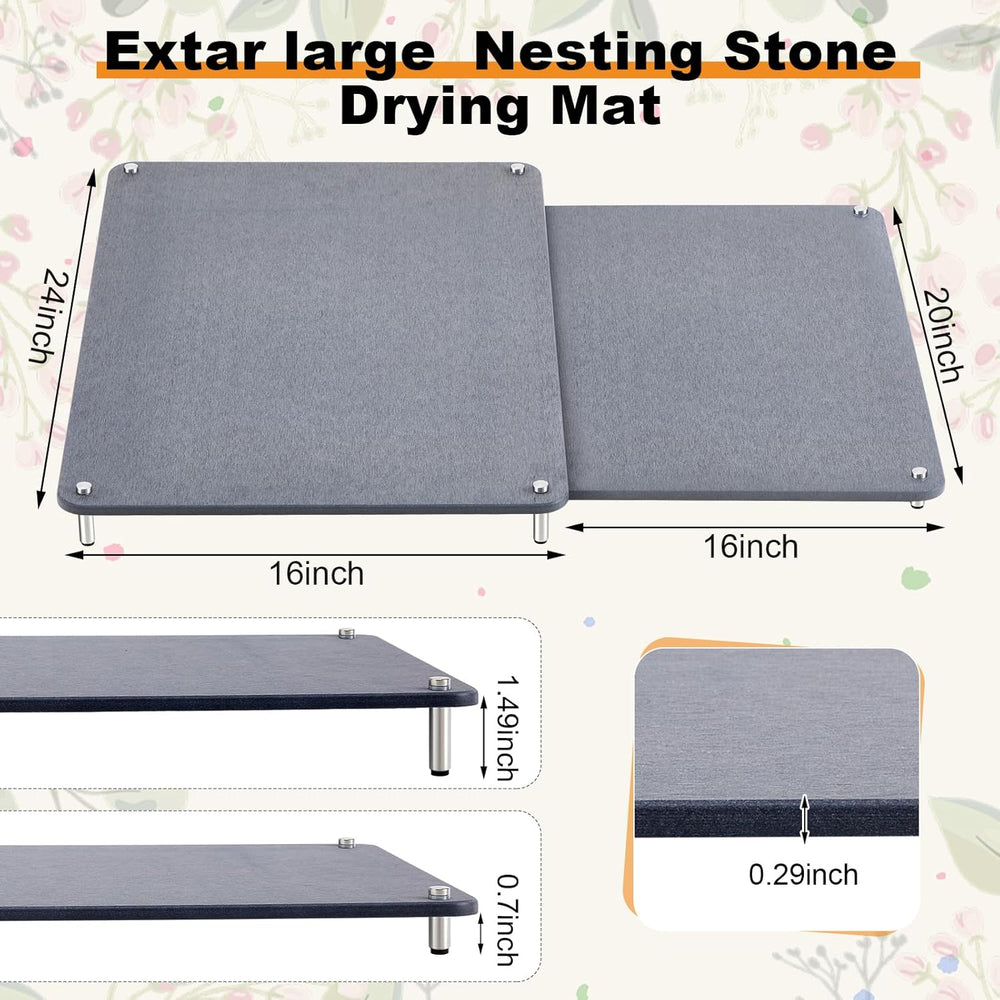 2 Tiers 24"x16" & 20"x16" Large Stone Dish Drying Mat...