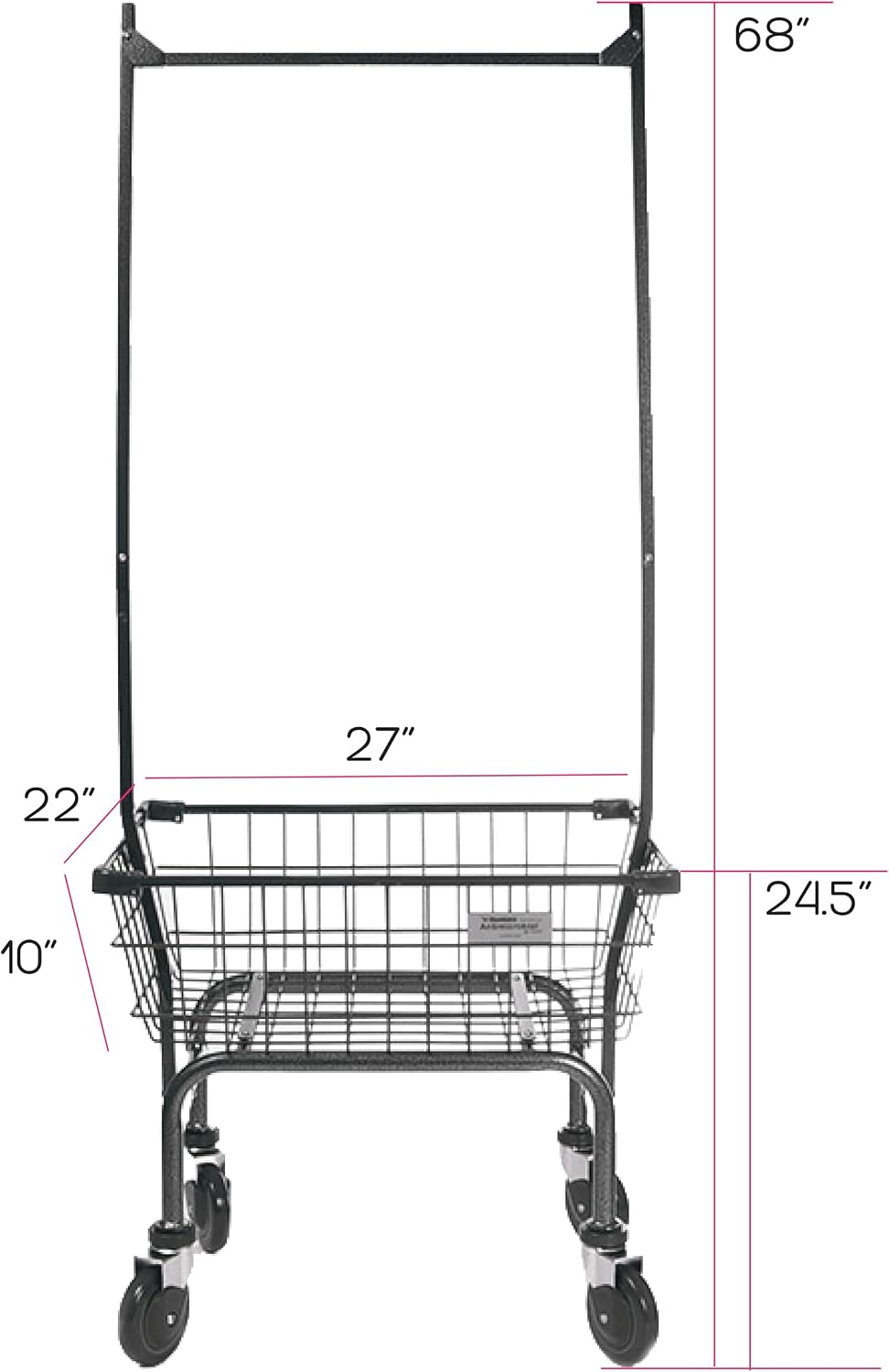 Heavy Duty Uhandle Laundry Cart with 5" Wheel (Charcoal Grey Pole Rack)