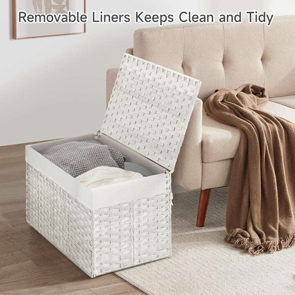180L Wicker Storage Basket with Lid, Handwoven Rattan Large Shelf Basket with...