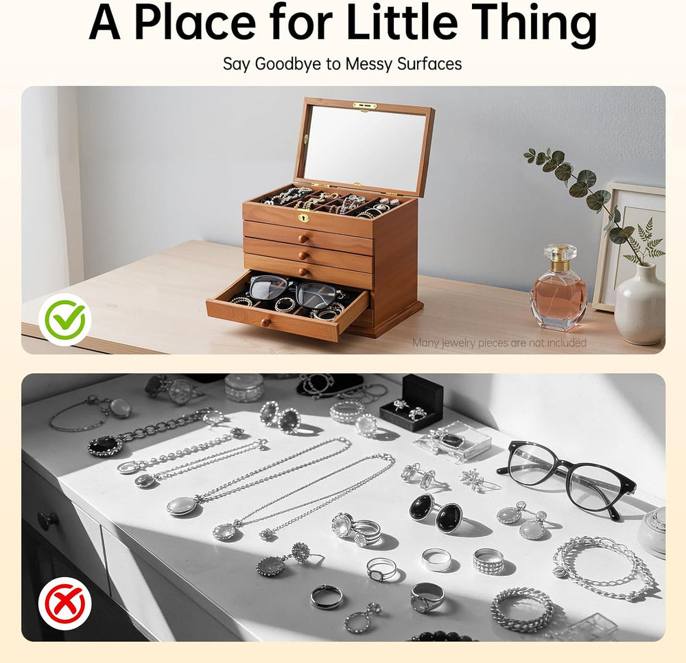Extra Large Four-Leaf Carved 6 Layers Wooden Jewelry Box Jewelry Case Cabinet...