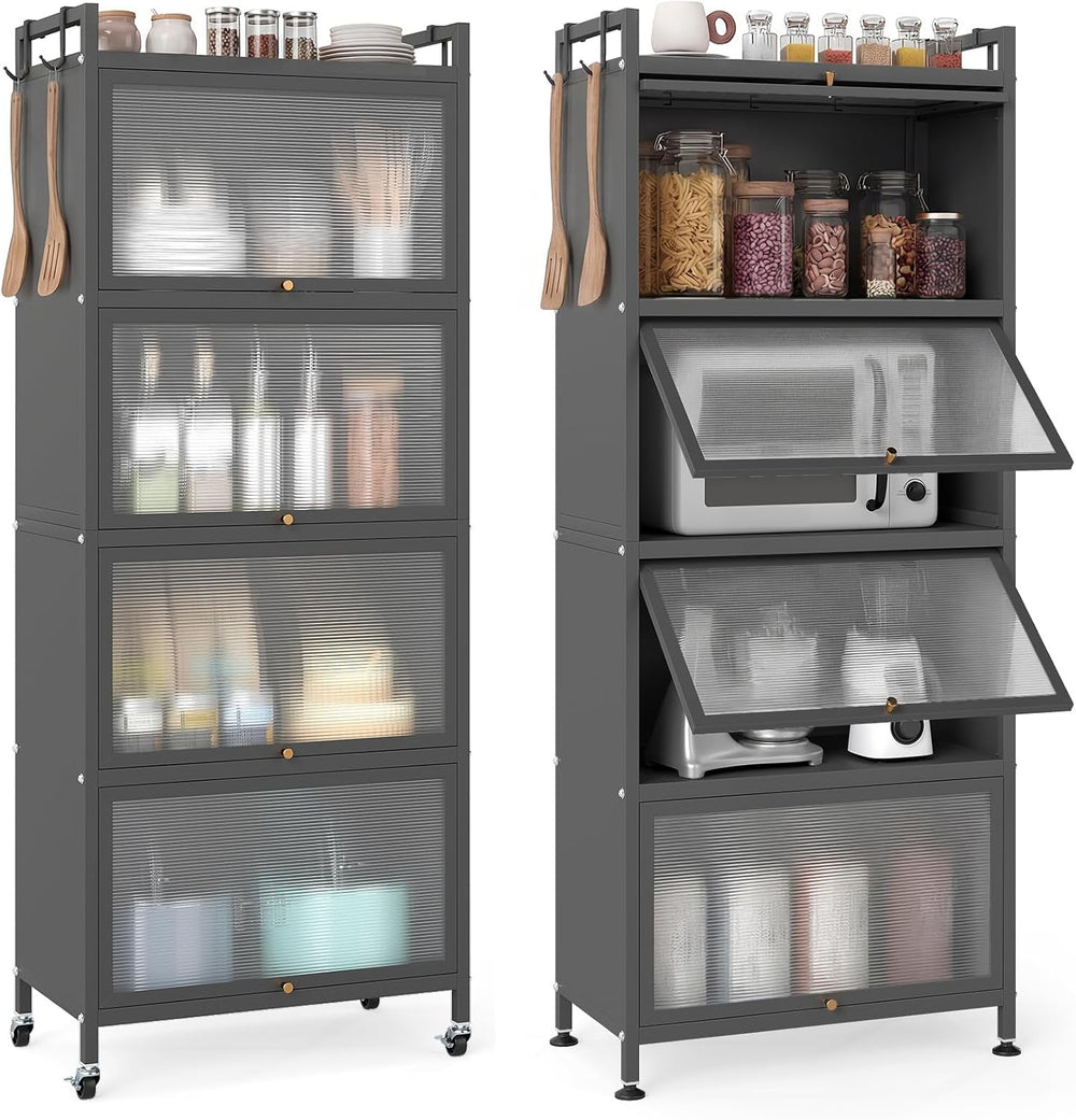 GIANTEX 5-Tier Kitchen Storage Cabinet, 4 PC Doors, Rolling Wheels, Grey