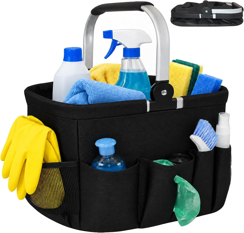 2026 Updated 24L Cleaning Caddy with Handle,10 Pocket Cleaning Basket,Black