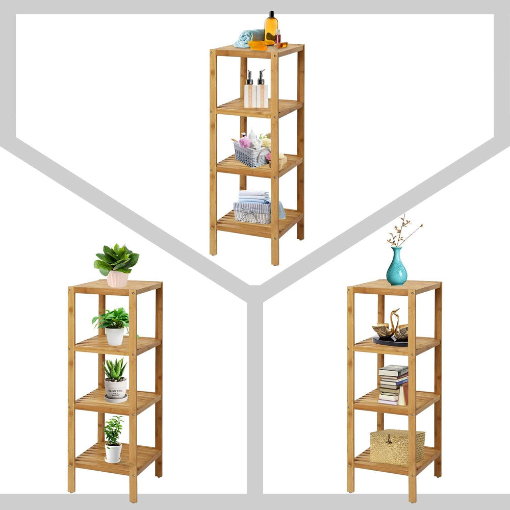 Kinsuite Bamboo Bathroom Shelf 4-Tier Storage Rack Standing Shelf Units for L...