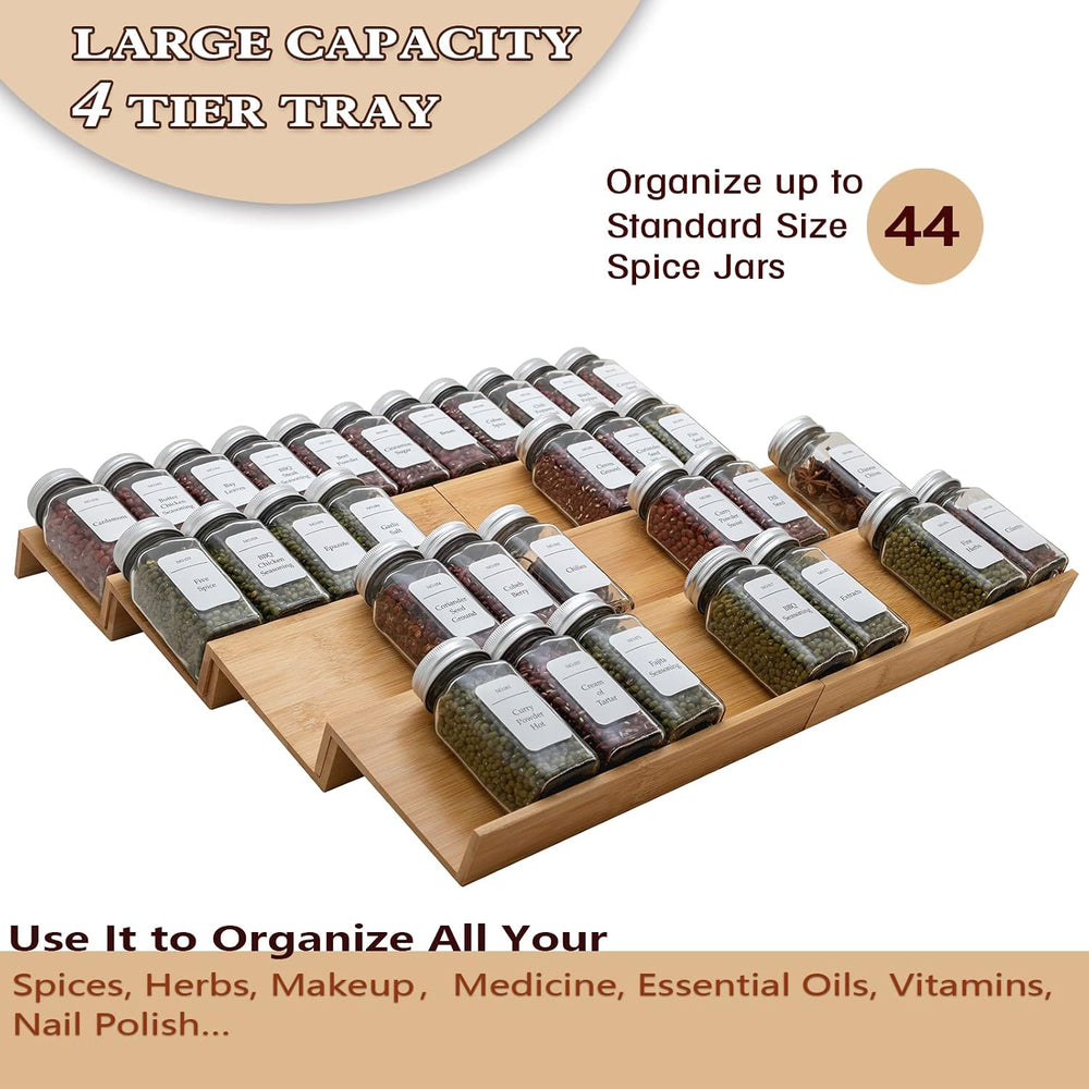 Bamboo Spice Rack Drawer Organizer - 8 Pieces Set- 10" Wide Per Piece - ...