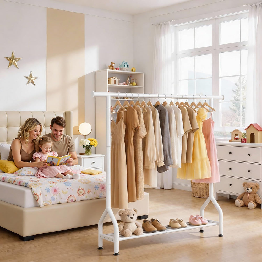 EAGMAK Sturdy Clothing Racks with Shelf, Metal Clothes Rack with Leveling Fee...