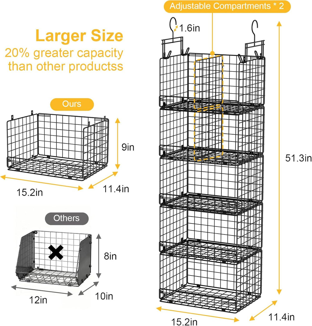 VyGrow 5 Tier Hanging Closet Organizer with Adjustable Dividers, Heavy-Duty S...