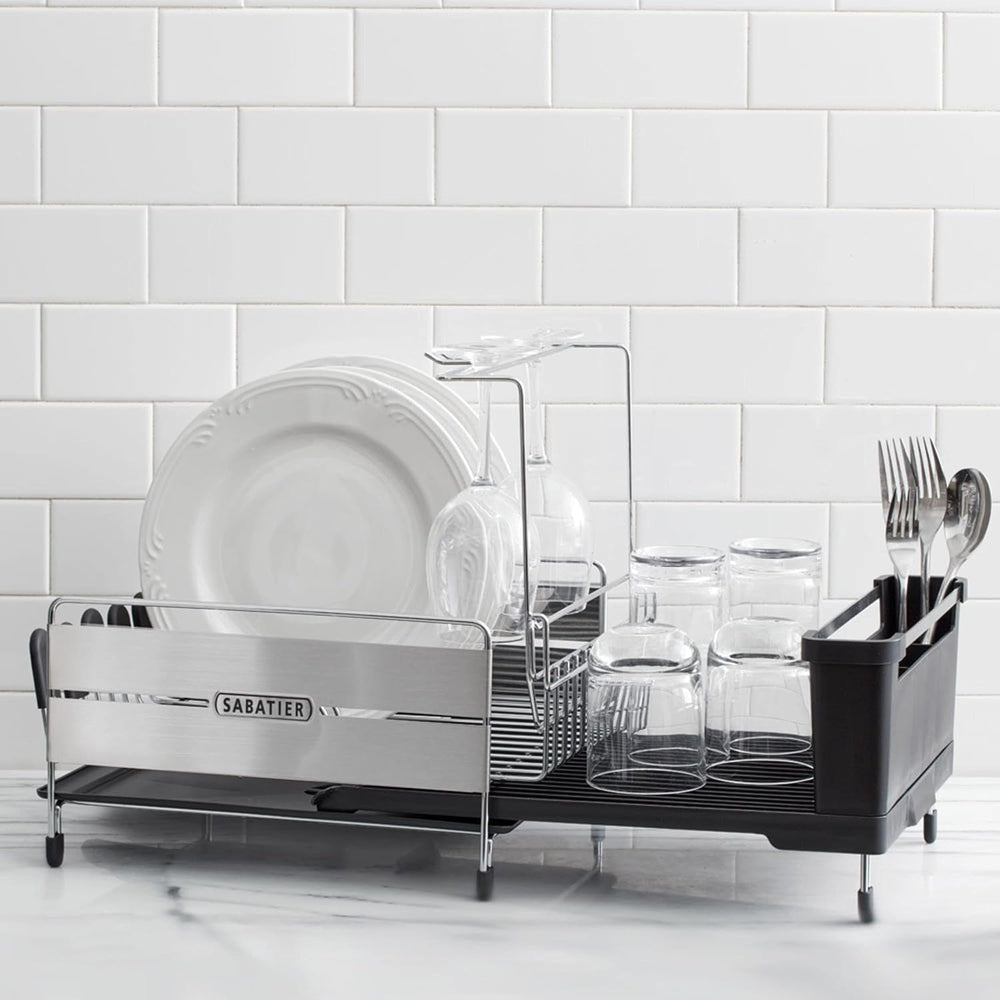 Sabatier Expandable Dish Drying Rack with Drainboard - Stainless Steel Dish R...
