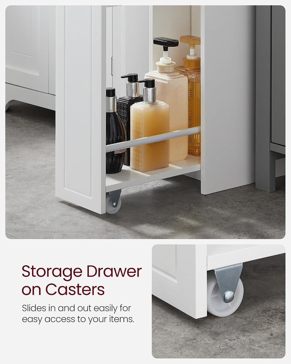 VASAGLE Small Bathroom Storage Cabinet, with Slide Out Drawers,Cloud White