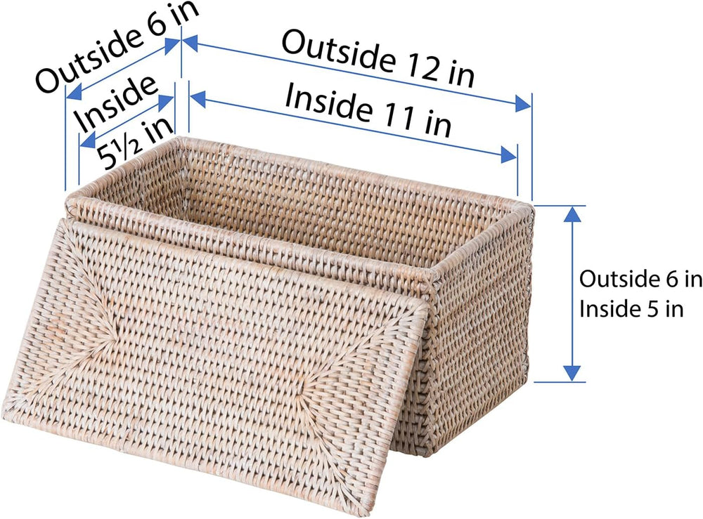Kouboo La Jolla Rattan Storage Box, Toilet Roll Holder, White Wash