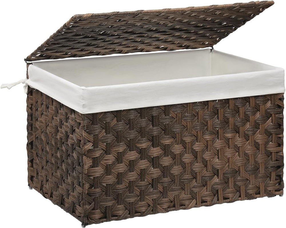 Large Wicker Storage Basket with Lid, 27.7 Gallon (105L), Brown