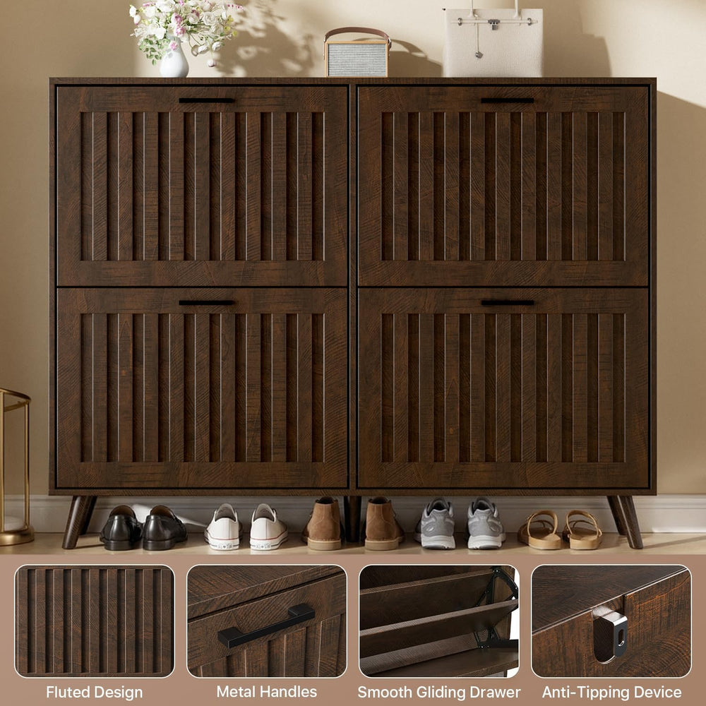 Shoe Storage Cabinet for Entryway Narrow Shoe Rack Cabinet 4 Flip Drawers