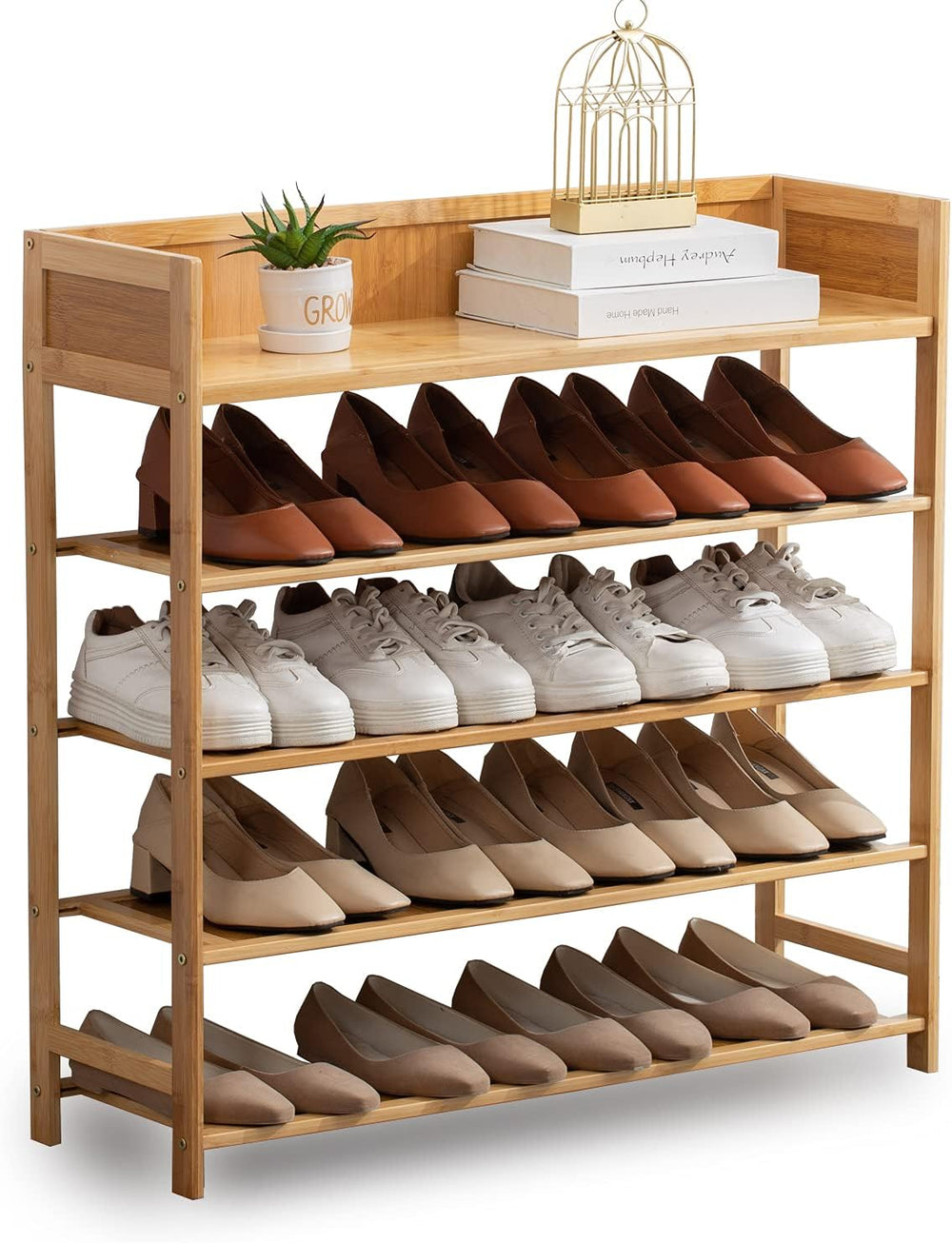 Bamboo Shoe Rack Organizer, 5 Tier Shoe Shelf Storage Organizer, for Entryway...