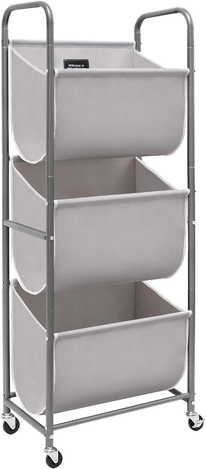 STORAGE MANIAC 120 Liters Vertical Rolling Laundry Hamper, 3 Section Laundry ...