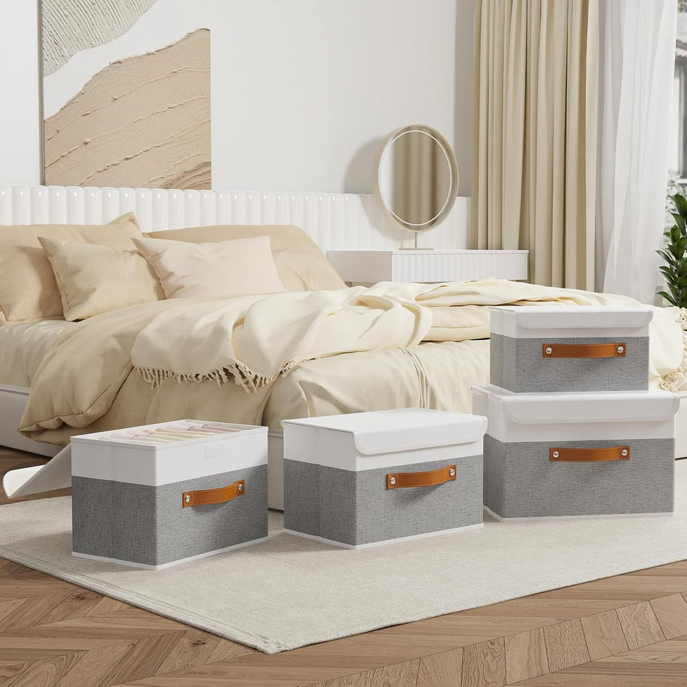 OUTBROS Storage Box with Lids, 17.7x11.8x11.8 inch (White/Grey, 3-Pack)
