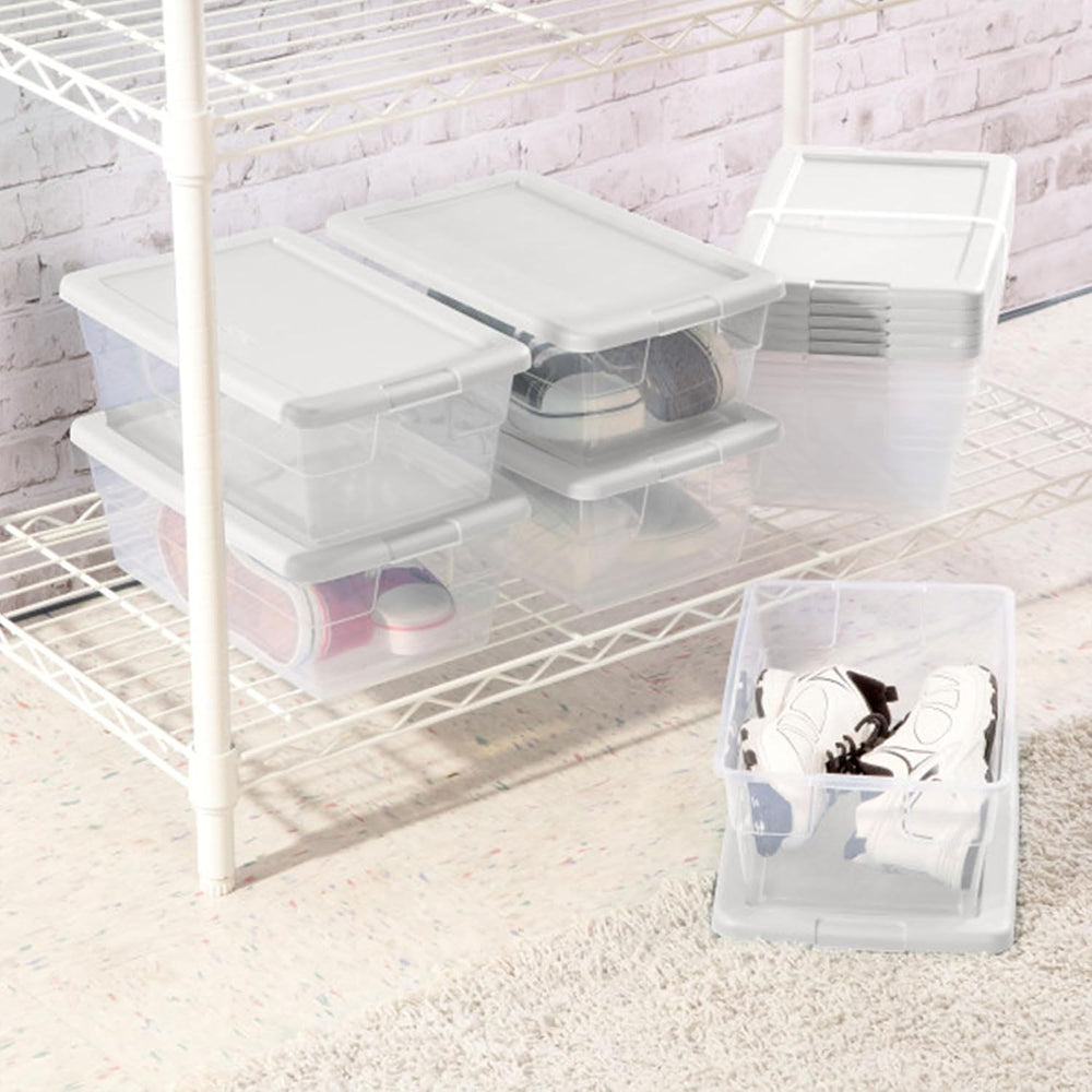 Sterilite Storage Boxes, Stackable Clear Plastic Bins, 6 Quart, 24-Pack