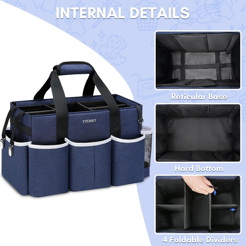 Ytonet Extra Large Cleaning Caddy Bag with Dividers, Foldable Cleaning Tote