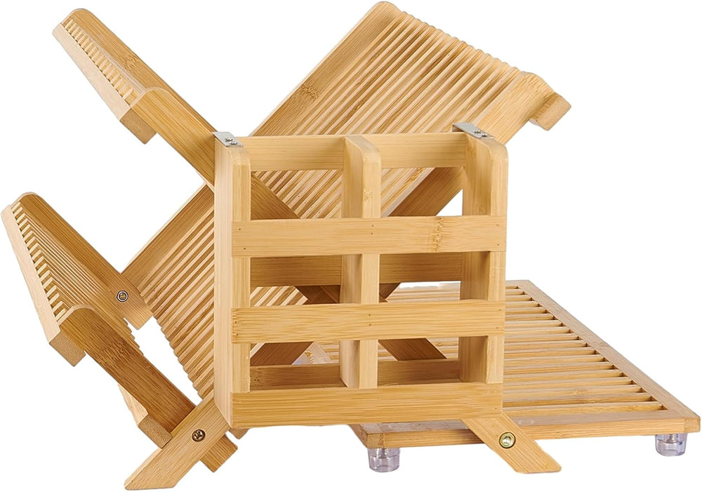 NOVAYEAH Bamboo Wooden Dish Rack, Wooden Dish Drying Drainer Rack