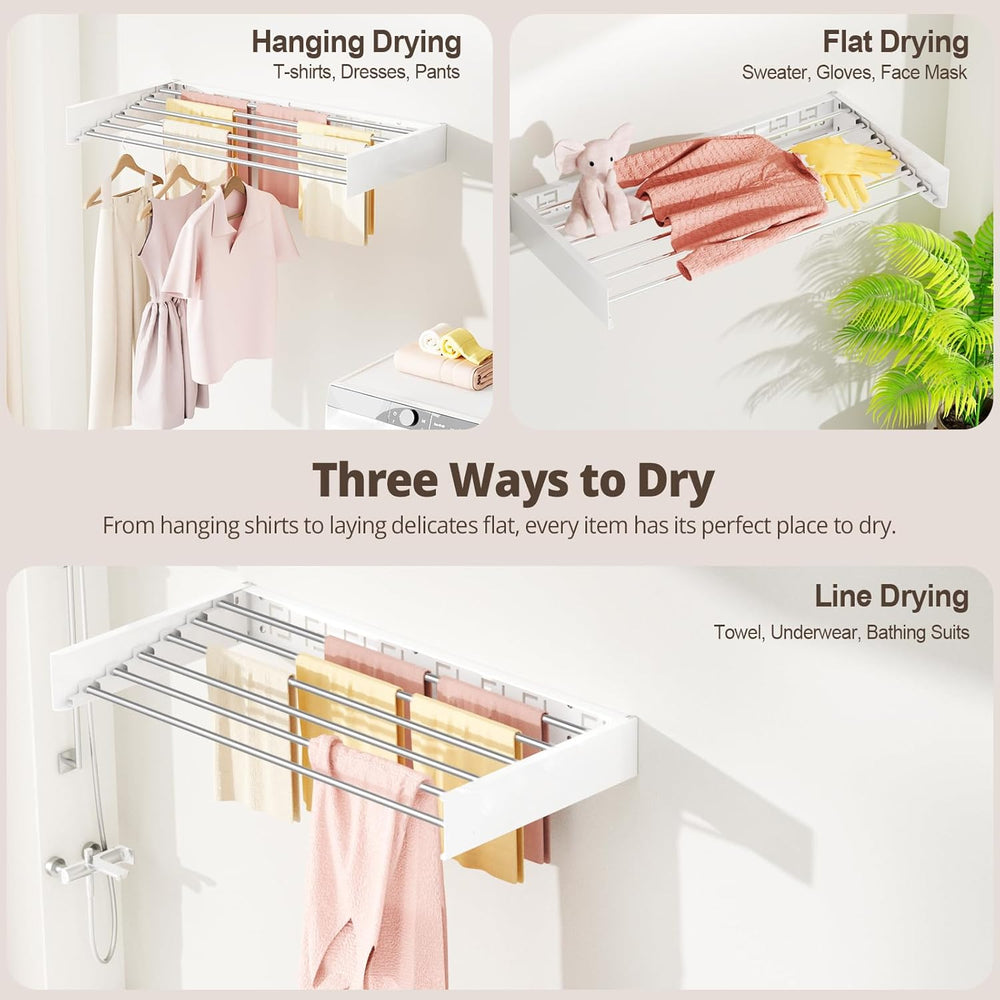 Wall Mounted Clothes Drying Rack Folding Indoor, Foldable Laundry Drying Rack...