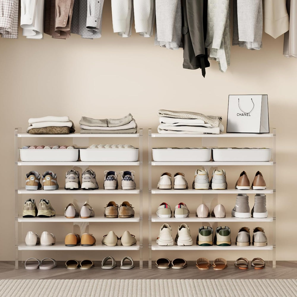 5-Tier Shoe Rack, Wood Acrylic Shoe Shelf, White, 29" W