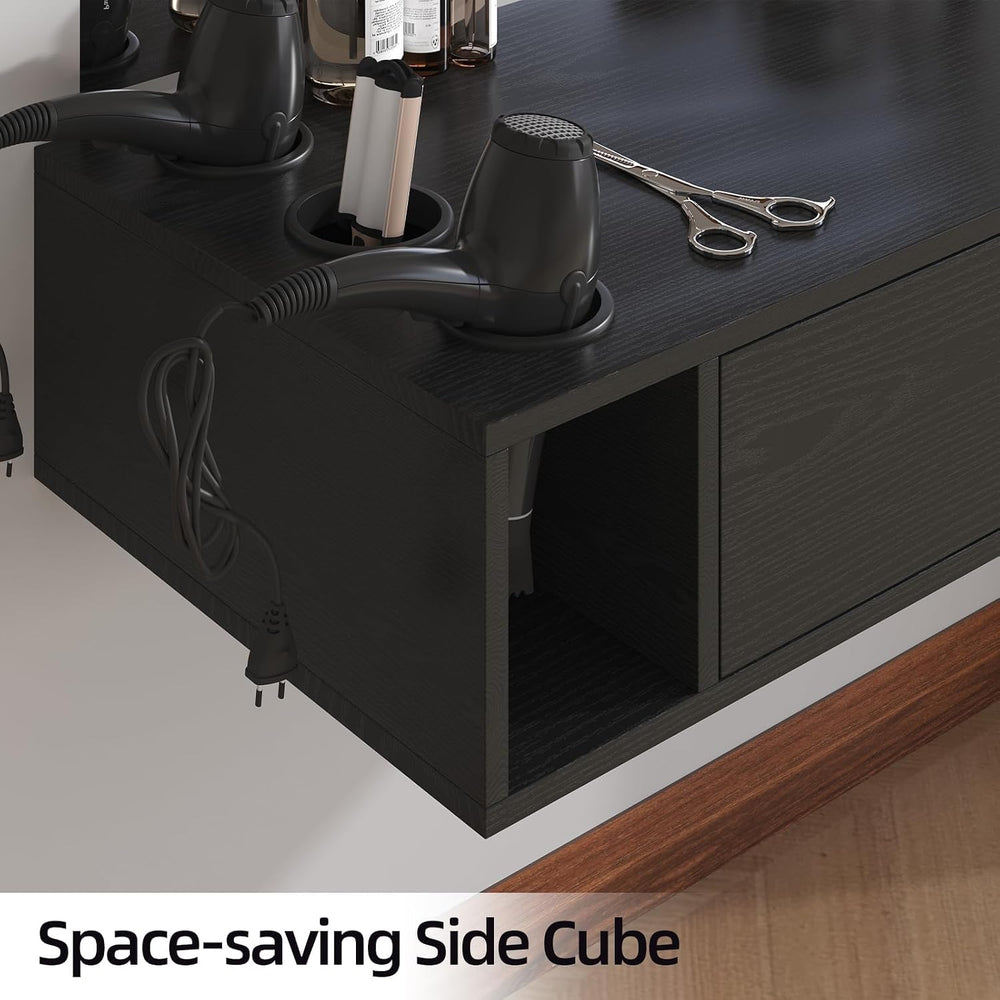 4ever2buy Wall Mount Salon Station, Black Barber Station Organizer with Drawe...
