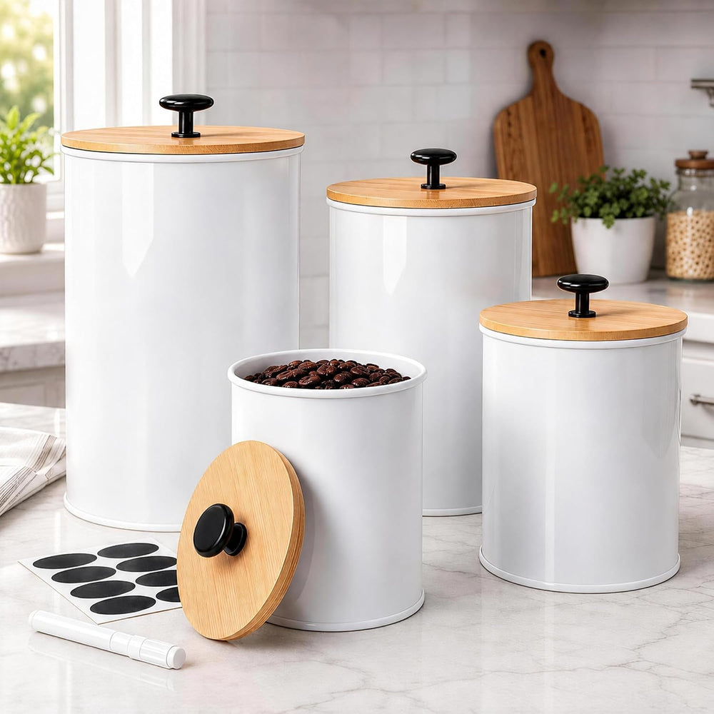Canisters Sets for Kitchen Countertop 4 PCS Airtight Metal Containers