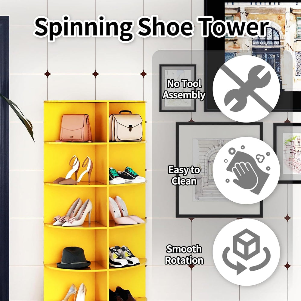 7 Tier Rotating Shoe Rack Tower, Easily Assembled Lazy Susan Shoe Organizer, ...