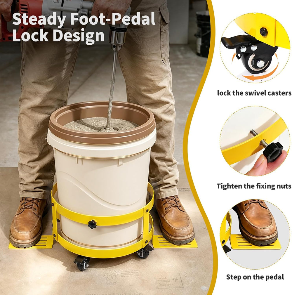 5 Gallon Bucket Dolly Bucket Holder with Foot Pedal Lock,360°Swivel Casters